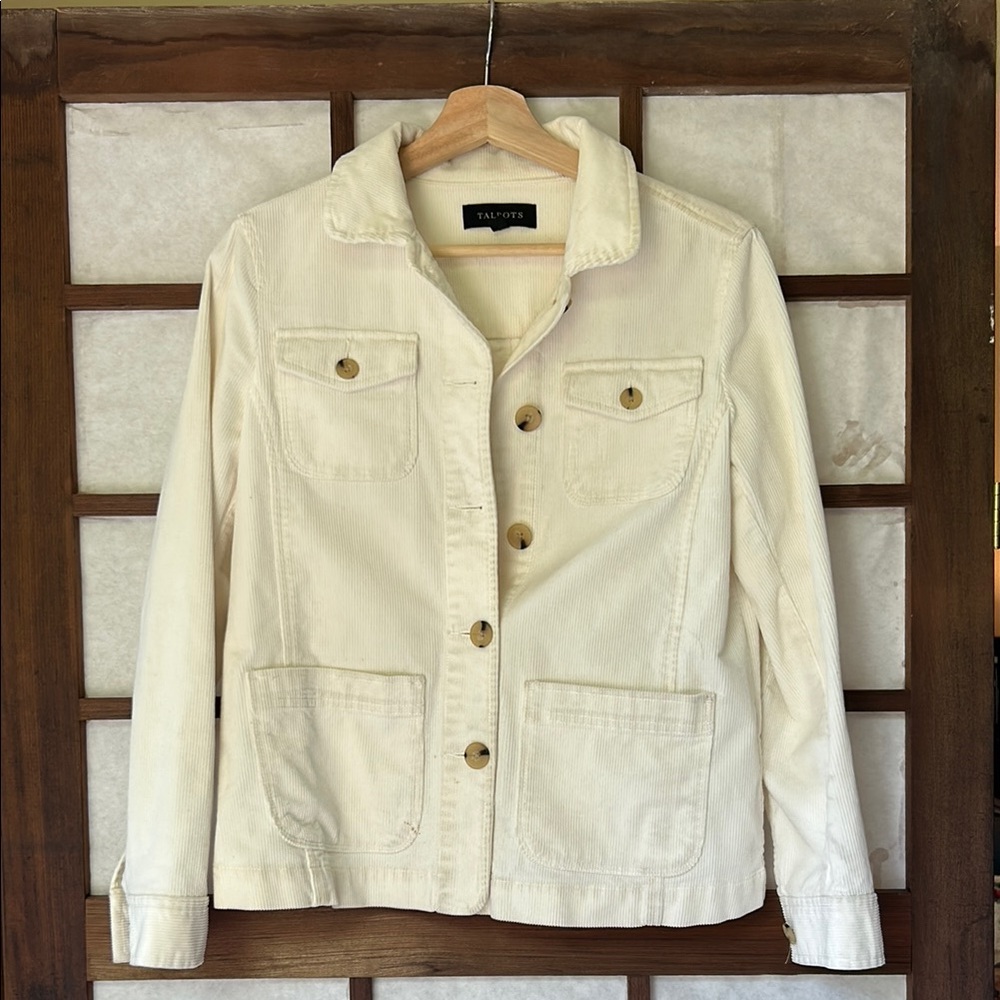 Talbots Cream Corduroy Utility Jacket